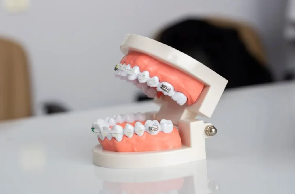 Dental model showcasing the structure of braces.
