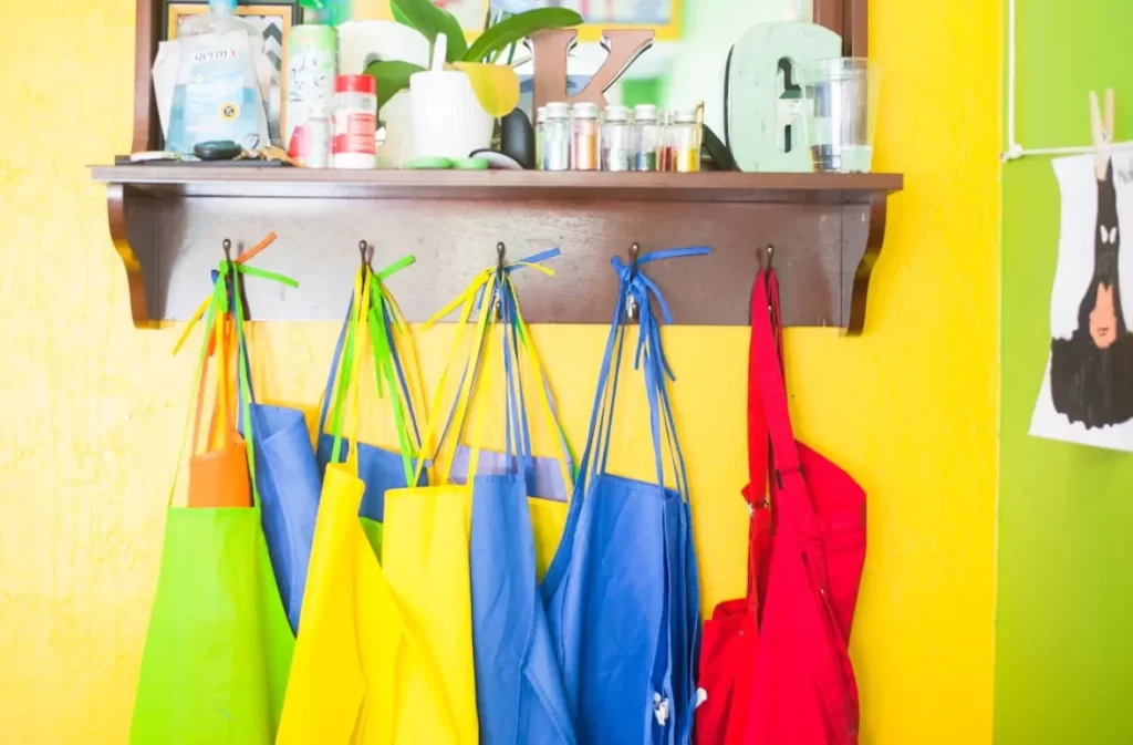 Colorful aprons hanging in a CT Tech School classroom.