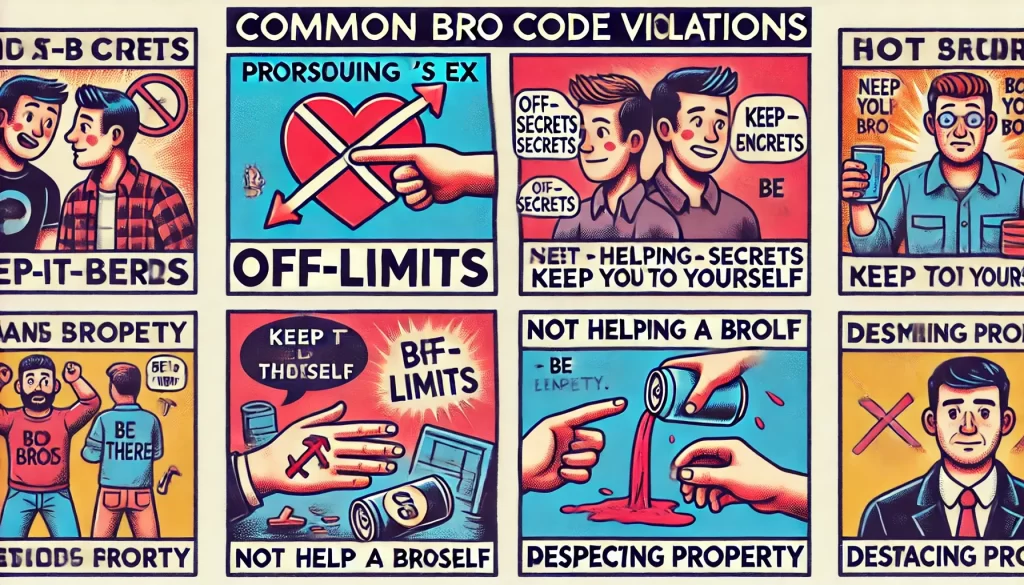 Four quadrants showing common Bro Code violations visually