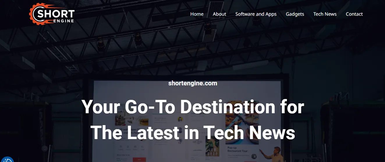 Shortengine com tech news homepage with banner headline.